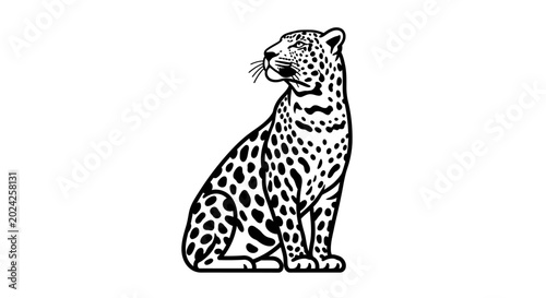 Canvas Print Sitting leopard or jaguar wild big cat line art vector illustration