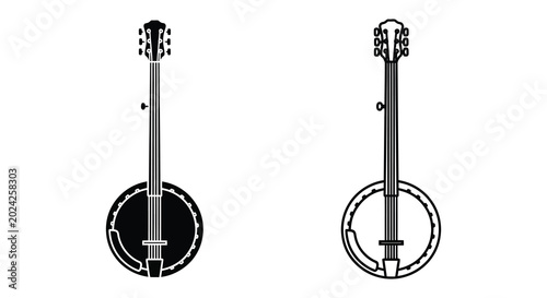Photos Banjo silhouettes two acoustic instruments in black on white background silhouet