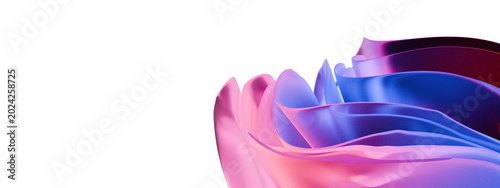 Abstract layered pastel waves with glowing blue and pink gradients, futuristic 3D render design.