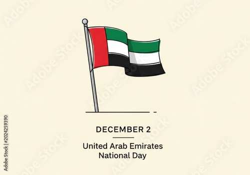 United arab emirates national day illustration with uae flag on a flagpole, december 2nd celebration graphic