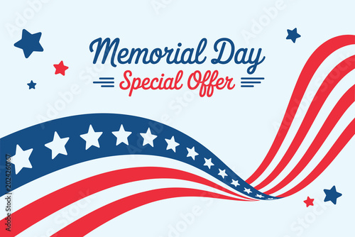 Memorial day sale banner with patriotic stars and stripes design