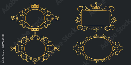 Quadro su tela gold ornamental frames with floral details isolated on black