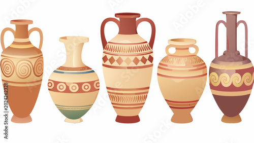 Quadro su tela seven classic pottery vessels arranged on a white background