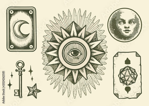 Tableau sur toile vintage astrology and divination symbols hand drawn illustration