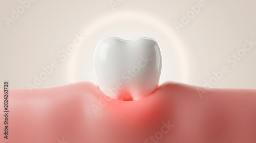 Inflamed tooth root with red gums and glowing halo