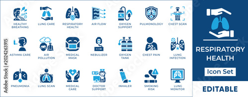 Fotografie Respiratory health and pulmonology icon set