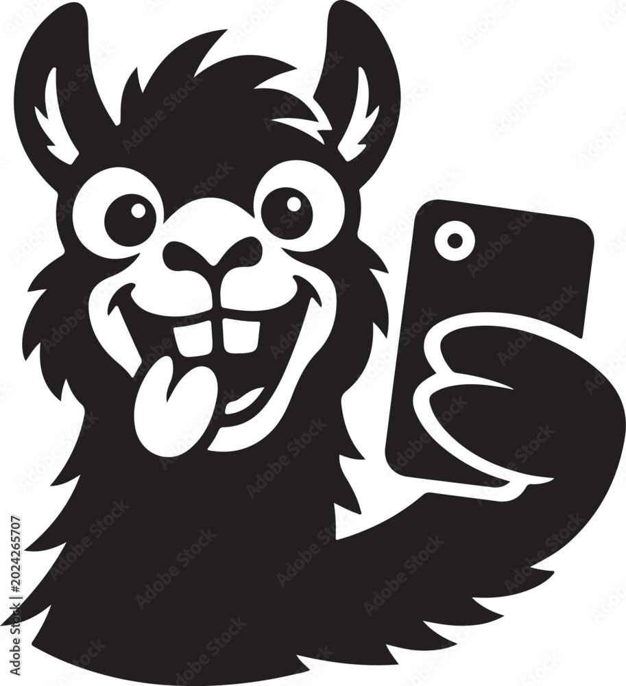 Fototapeta premium Funny Llama Taking a Selfie sticking Out Tongue Vector Illustration