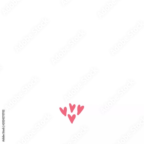 A minimalist 2D loop animation of small hand-drawn pink hearts gently floating and flying upwards, isolated on a white background.