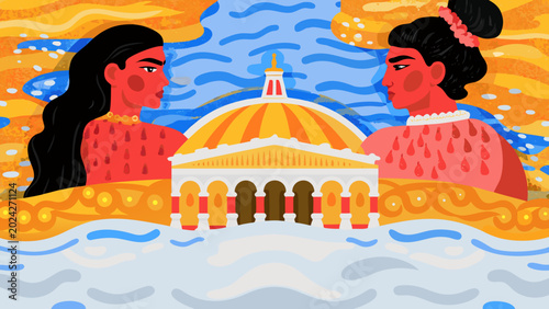 Mystical river under a starry sky, stylized geometric waves, royal folkloric vector style, deep sapphire and gold tones. 1
