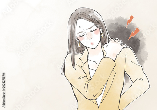 Bilde på lerret Woman with stiff neck and shoulder pain illustration