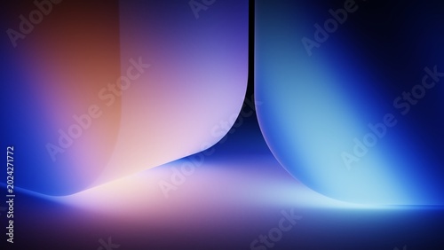 Fotografi Gradient geometric background with mirrored curves and soft flare