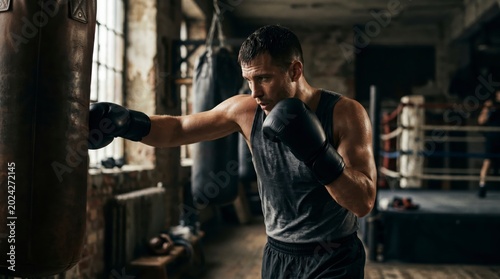 Man training with punching bag
