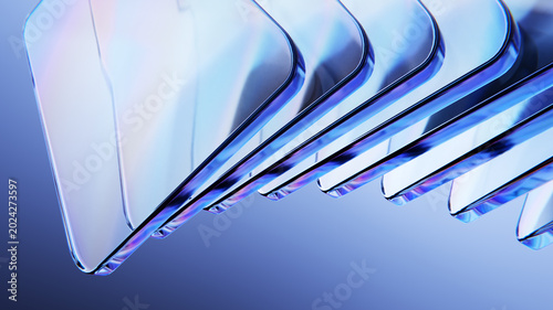Elegant thin glass panels with light reflections and shadows