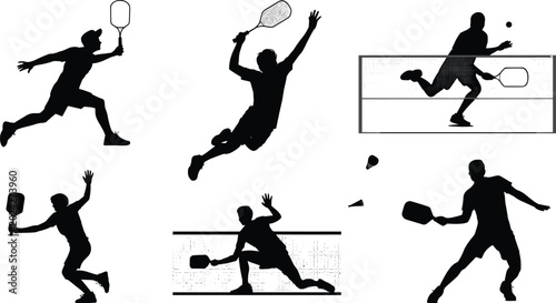 Foto Racket Sports Silhouette Vector Icon Set Featuring Pickleball and Badminton Play