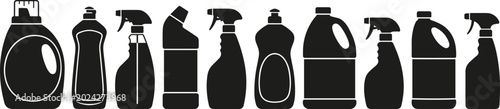 Foto Black Cleaning Product Bottle Silhouette Set with Spray Triggers Laundry Deterge