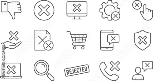 Bild auf Leinwand Rejection and cross mark line icon set featuring cancel prohibit delete error di