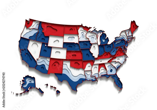 USA Map Illustration with Colorful State Borders and Numbers