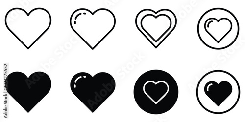 Heart Icon Collection Outline and Filled Love Symbol Vector Set