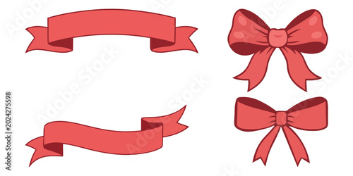 Ribbon Banner and Bow Collection Decorative Vector Set Design