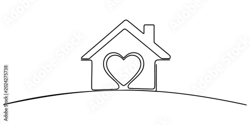 Heart Home Line Art Icon Family Care House Vector Design
