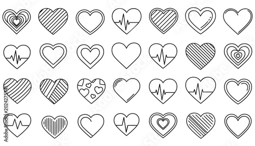 Heart Icon Set Collection Love Healthcare Outline Vector Pack