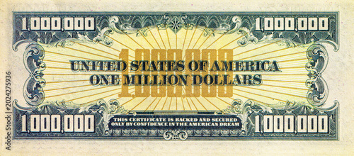 Cuadro en lienzo Souvenir banknote 1000000 dollars of the United States of America with the image of the Statue of Liberty
