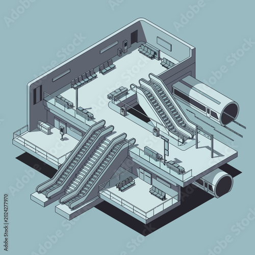 Obraz na plátně Isometric illustration of airport terminal building.