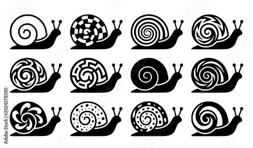 Foto Swirling shell snail icon bundle vector black and white illustration