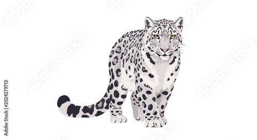 Canvas-taulu Snow Leopard Portrait Illustration, Wild Cat on White Background