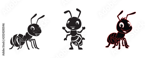 Bild auf Leinwand Three cartoon ants in different poses isolated on white background