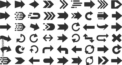 Cuadro en lienzo Comprehensive Black Arrow Vector Icon Set Featuring Diverse Multi Style Directio