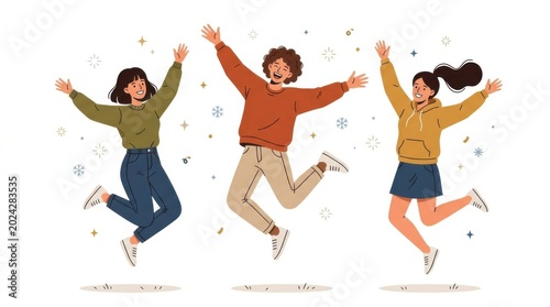 Happy jumping girls illustration with joyful expression
