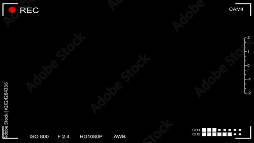 Recording view frame, cinema rec viewing screen and dslr cam viewfinder. Easy to use illustration footage of video recorder camera screen. Illustrated frame of the video camera screen in 4k resolution