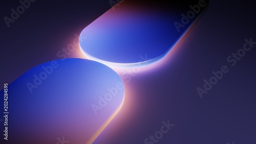 Two rounded glassy panels with a neon glow touching each other
