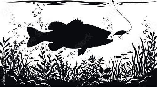 Photos Largemouth bass fish illustration with lure fishing vector artwork