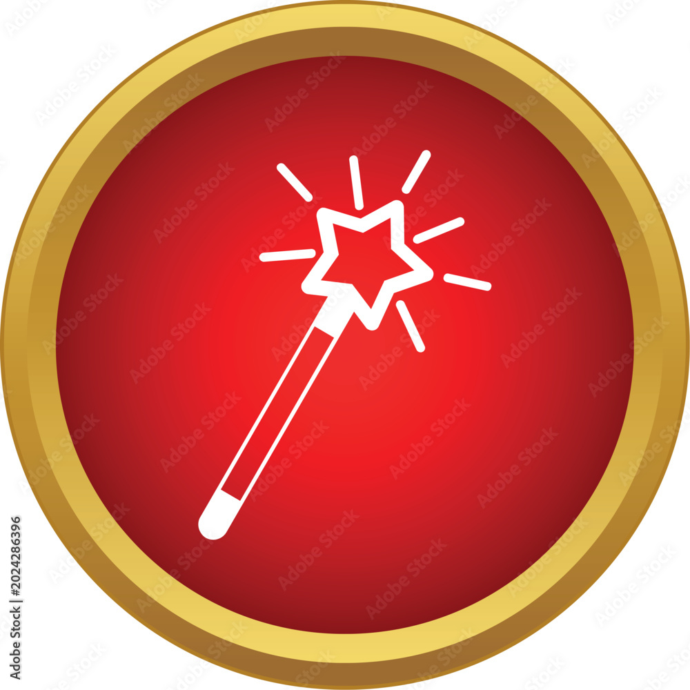 Obraz premium Magic wand icon symbolizing power and fantasy in a red button design