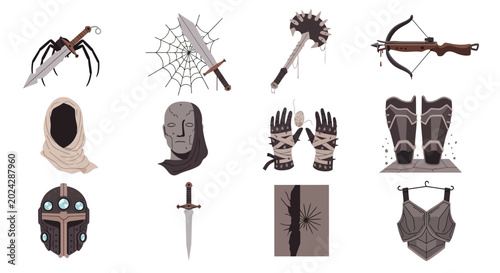 Collection of Medieval Armor and Weapons Illustrations