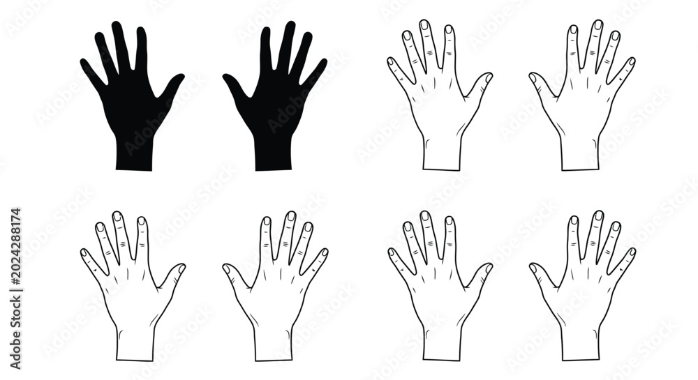 Fototapeta premium Hands in different poses black and white silhouette