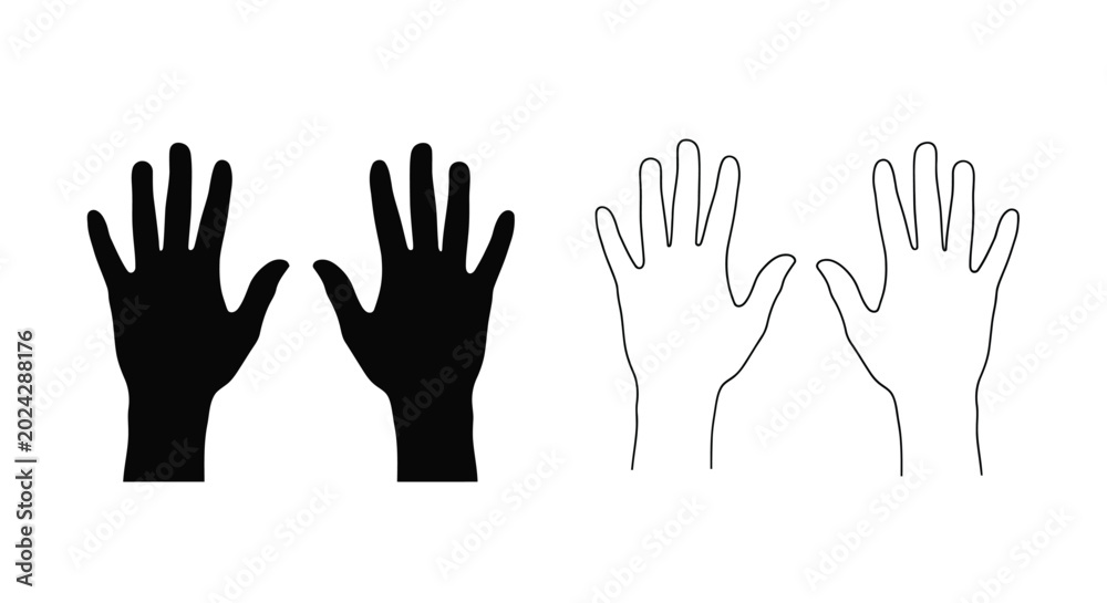 Fototapeta premium Hands open palm up silhouettes on white background