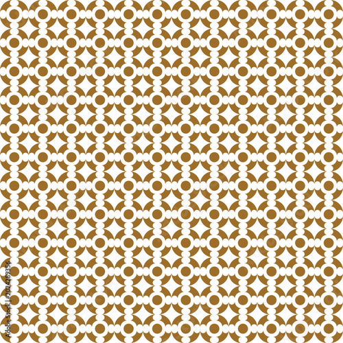 Seamless geometric pattern of gold and green floral motifs on white background