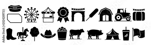 Fotografie American State Fair Vector Bundle, 10 Simple Black and White Fairground Icons, N