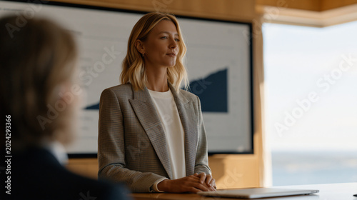 Stat number showing year-over-year subscriber retention rate printed boldly in a quarterly earnings deck, media company executive presenting the slide to stakeholders in a luxury interior conference