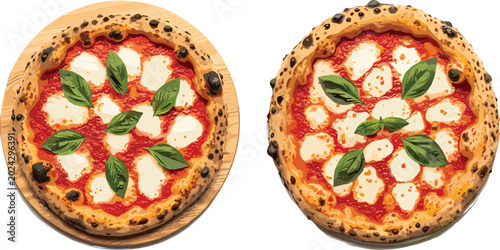 Bild auf Leinwand Italian Pizza Margherita Vector Set with Fresh Mozzarella Cheese Tomato Sauce an