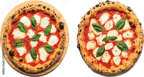 Foto Italian Pizza Margherita Vector Set with Fresh Mozzarella Cheese, Tomato Sauce,