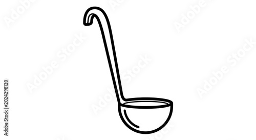 A simple line drawing of a kitchen ladle with a long handle and a curved hook at the top end ai generated