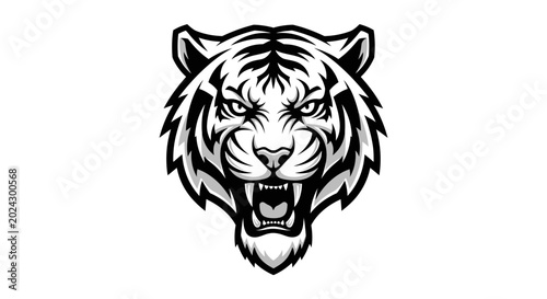 Tableau sur toile Fierce tiger head with open mouth.