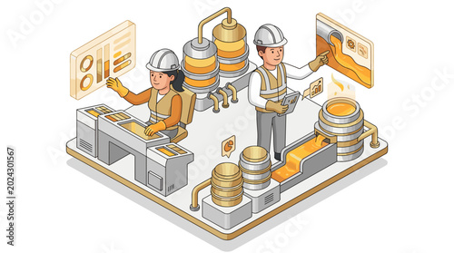 Isometric Industrial Metallurgy Plant with Automated Control Systems
