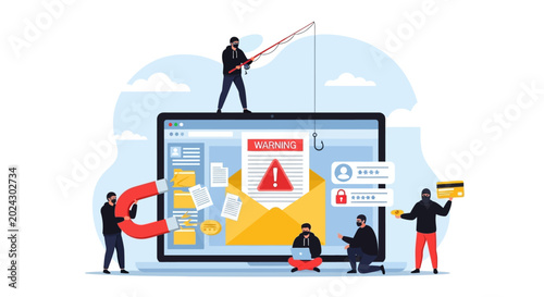 Canvastavla Phishing scam, email threat, cybersecurity concept, vector illustration, warning