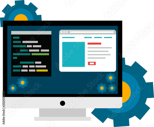 Modern computer screen displays website code alongside webpage preview, representing digital creation process.
