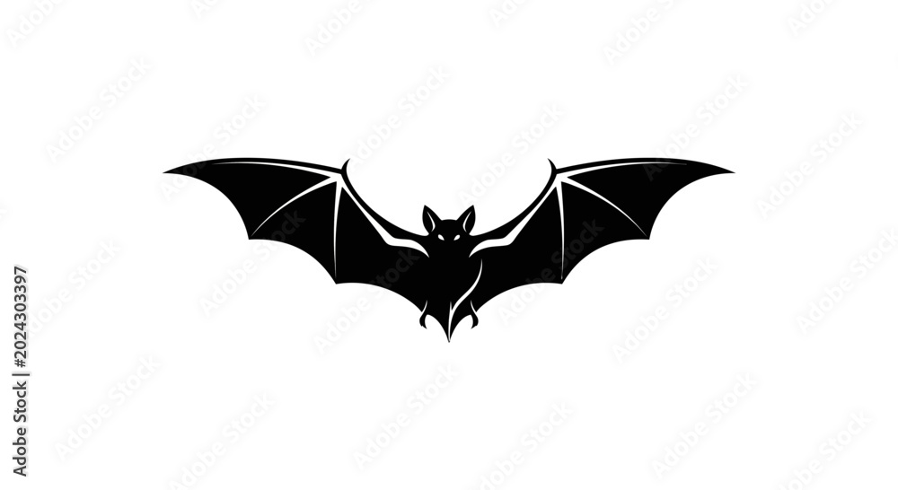 Fototapeta premium Black Bat Silhouette Flying with Spread Wings.